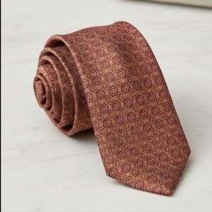 FENDI VINTAGE Copper With Gold and Purple Rings around Logo Print Silk Tie